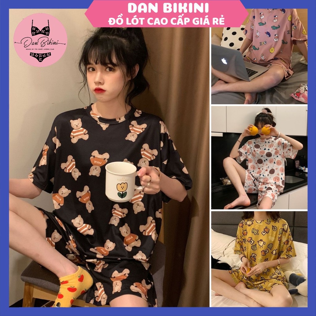 Đồ Ngủ Nữ  ❤️FREESHIP❤️ Đồ Bộ Ngủ Nữ pyjama mùa hè cộc tay - Quần Áo Ngủ Nữ phối họa tiết ngộ nghĩnh đáng yêu mã QA01