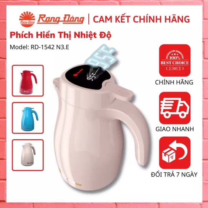 Phích nước Rạng đông 1,5 lit, Phích pha trà hiển thị nhiệt độ thông minh, Bình thuỷ giữ nhiệt RD-1542 N3.E