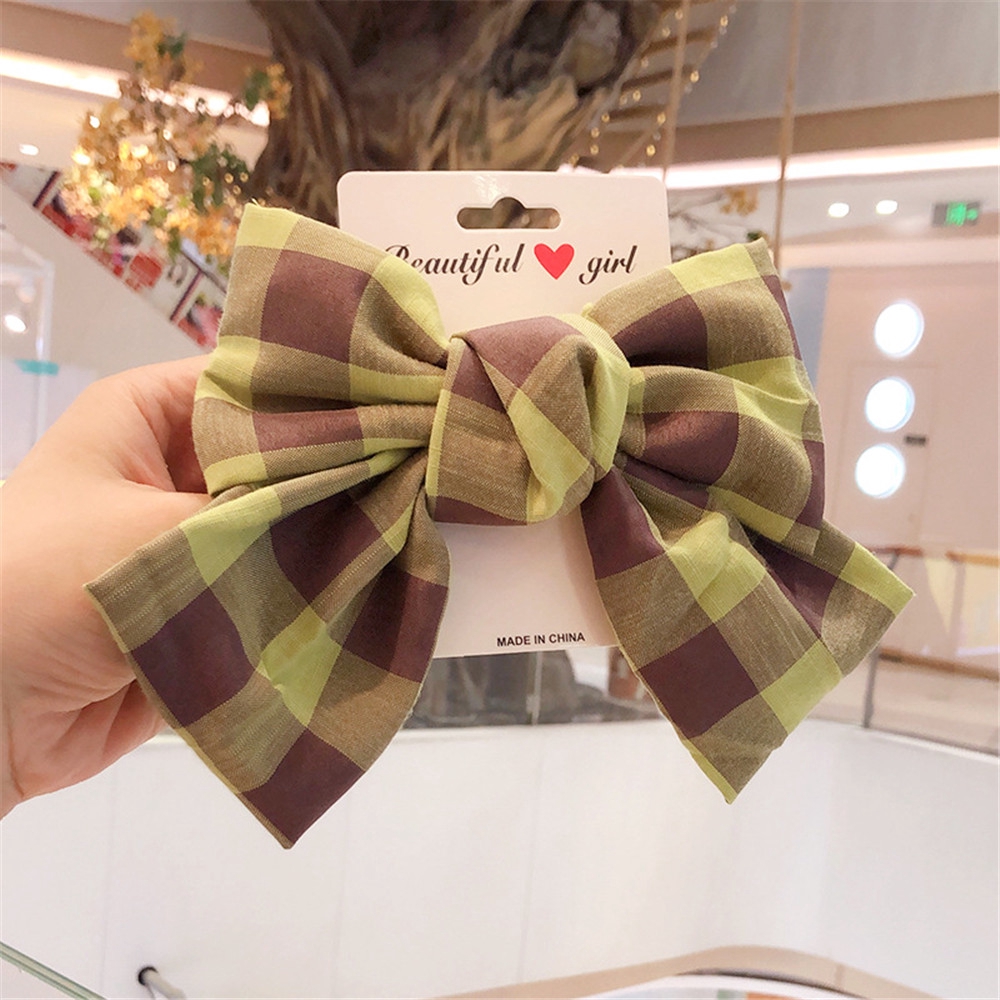 Kẹp Tóc Trang Trí Nơ Họa Tiết Sọc Caro Phong Cách Retro Xinh Xắn Cho Nữ