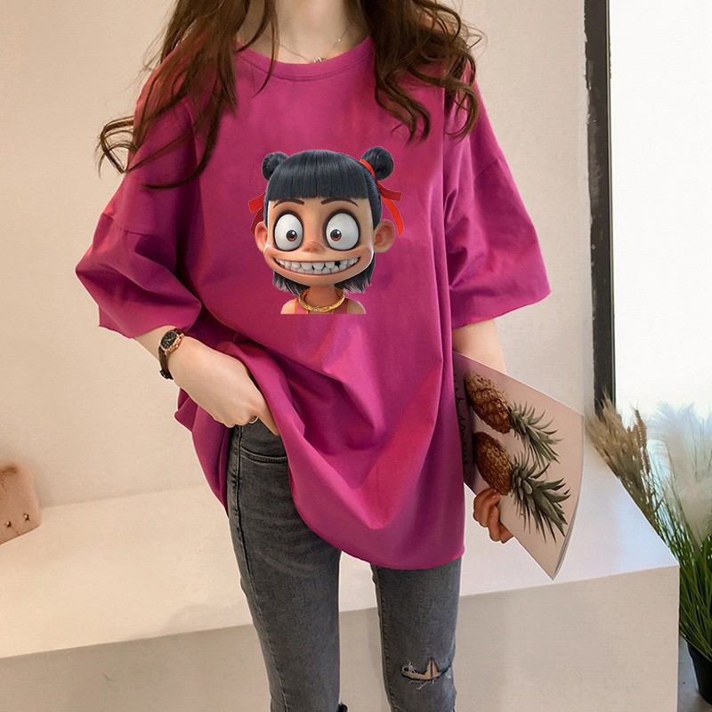 NRVP Áo thun tay ngắn dáng rộng in hình phong cách mùa hè thời trang Hàn Quốc cho nữ