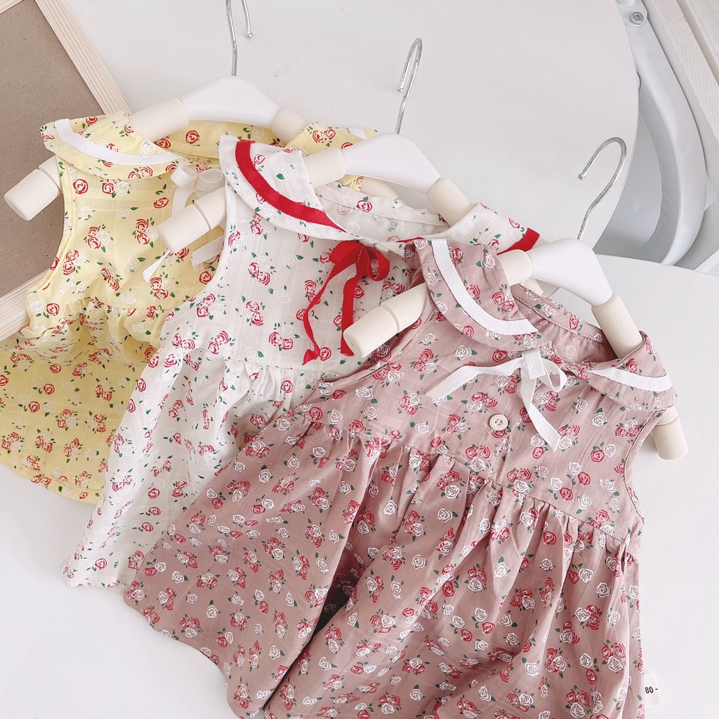 Váy cổ sen hoa nhí nơ cổ bé gái sz 10-25kg