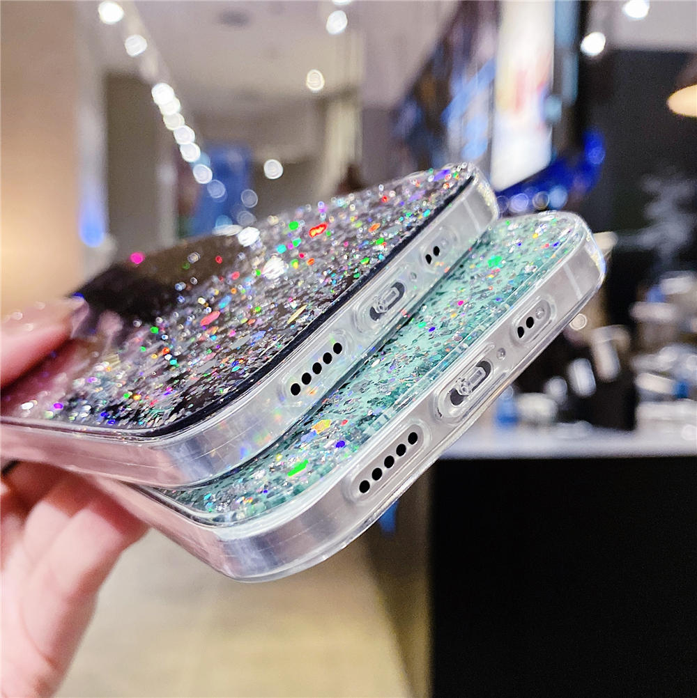 Ốp điện thoại màu trong suốt có kim tuyến màu Gradient cho iPhone XS Max XR X 11 Pro Max 6 6s 7 8 Plus SE 2020