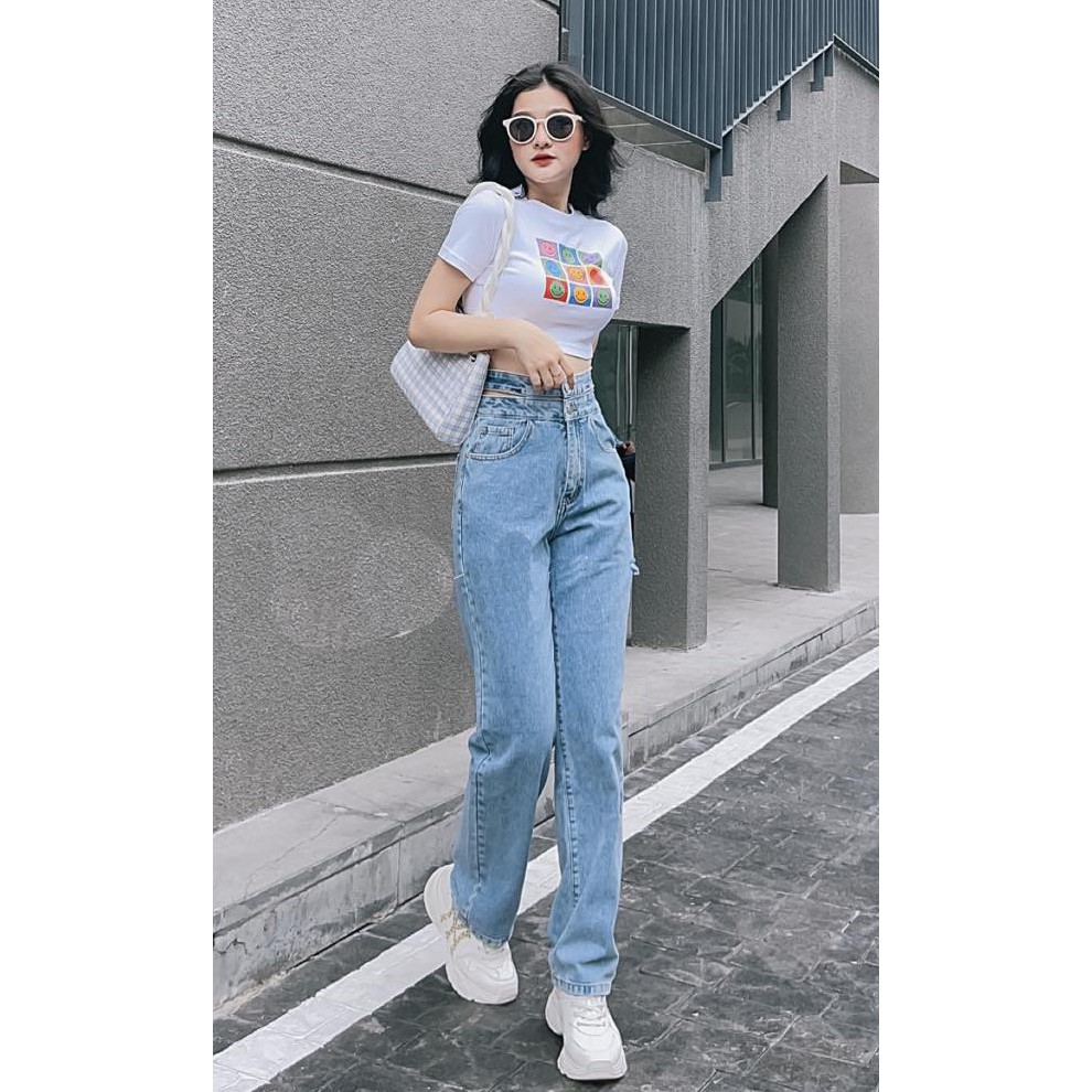 [ FREESHIP ] QUẦN JEAN ỐNG RỘNG NỮ 2 NÚT XẺ LƯNG MỔ RÁCH BE FORM DÀI RỘNG LAI CUỐN MÀU XANH NHẠT CAO CẤP BABO CỰC HOT