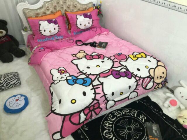 Bộ chăn phao ga gối Hello Kitty hàng nhập