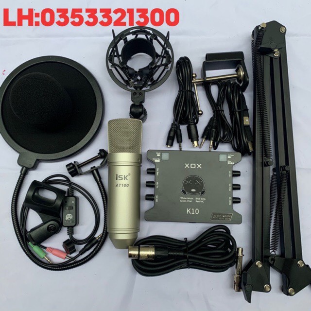 BỘ MIC HÁT THU ÂM ISK AT100 Sound card xox k10 phiên bản đặc biệt 2020 kèm phụ kiện chân kẹp màng lọc
