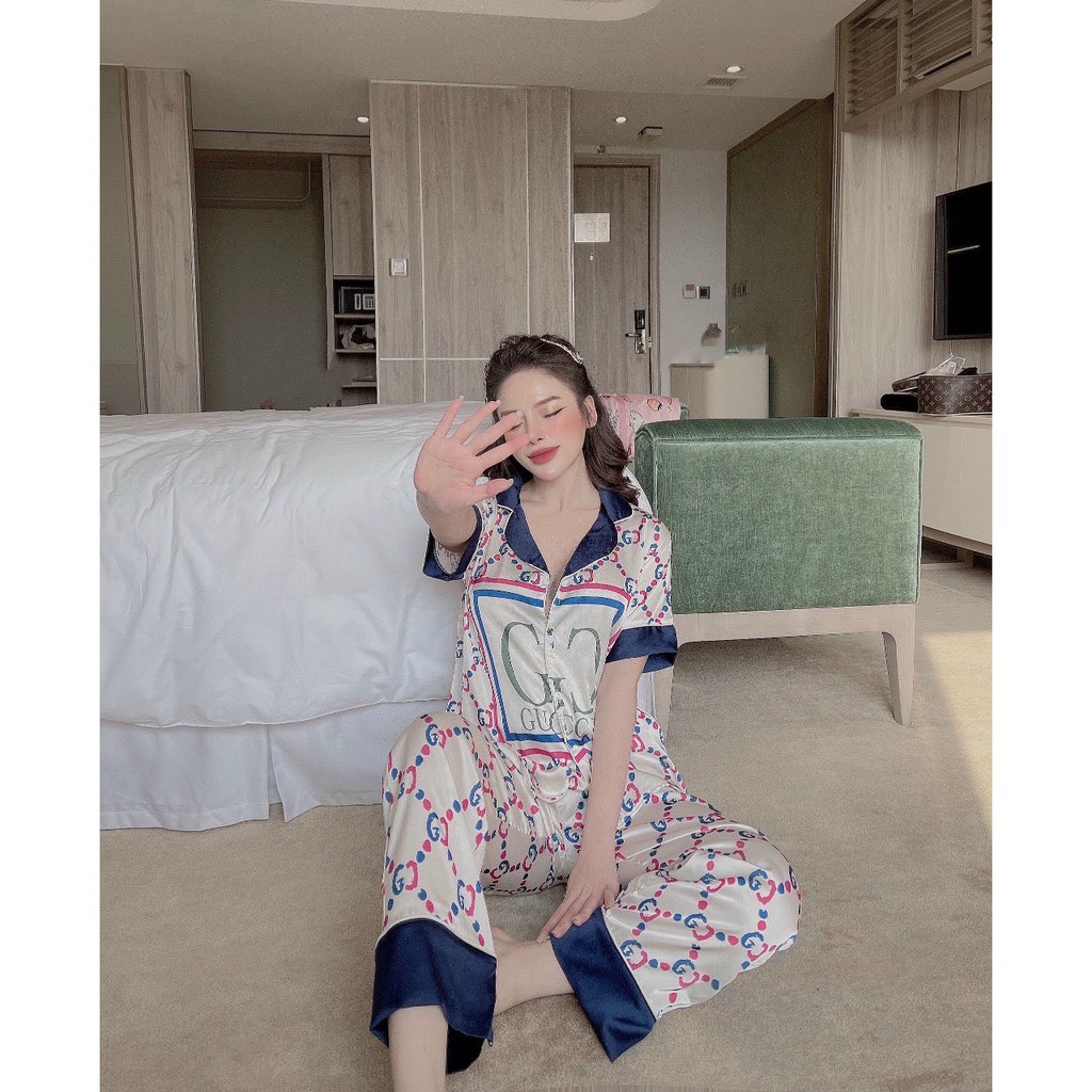 Đồ mặc nhà Lụa satin Pijama tay ngắn quần dài Form dưới 60 kí nhiều mẫu | BigBuy360 - bigbuy360.vn