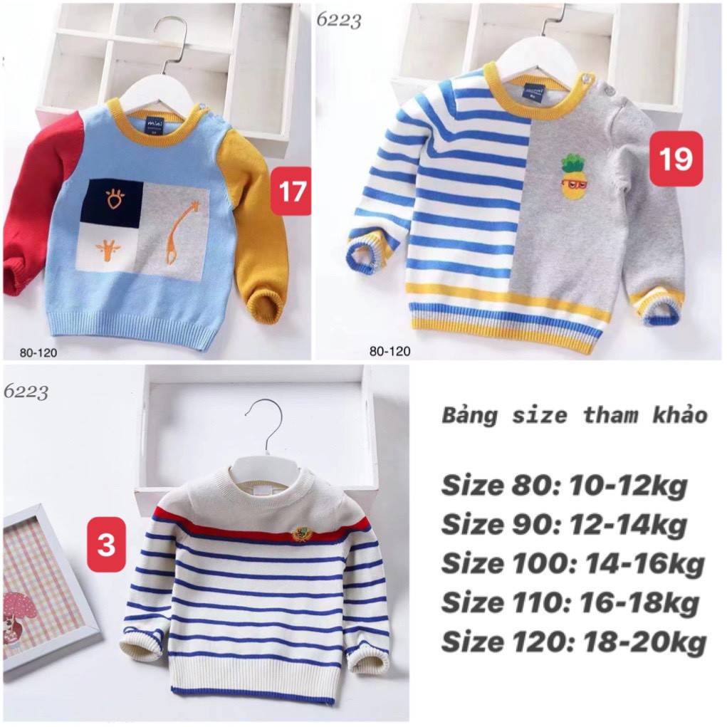 Áo len cổ tròn các mẫu bé trai, chất len mềm đẹp không xù không giãn Ảnh thật RIo chụp hàng có sẵn kèm video