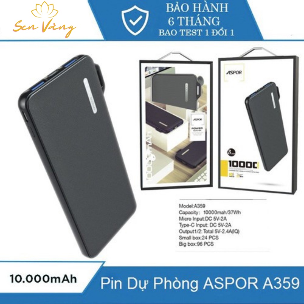Pin sạc dự phòng hãng ASPOR dung lượng 10000mAh có tích hợp sạc nhanh model A359