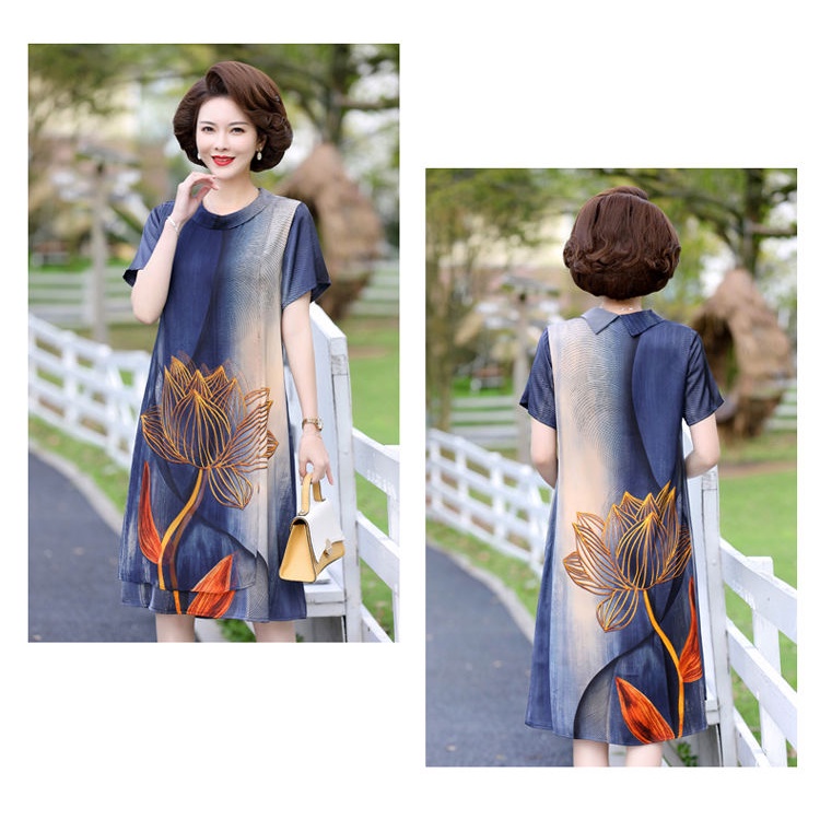 Đầm Chiffon Dài Đến Đầu Gối Dáng Rộng Tay Ngắn Cổ Tròn Thoáng Khí Màu Xanh Navy Xanh Lá Cây Cl