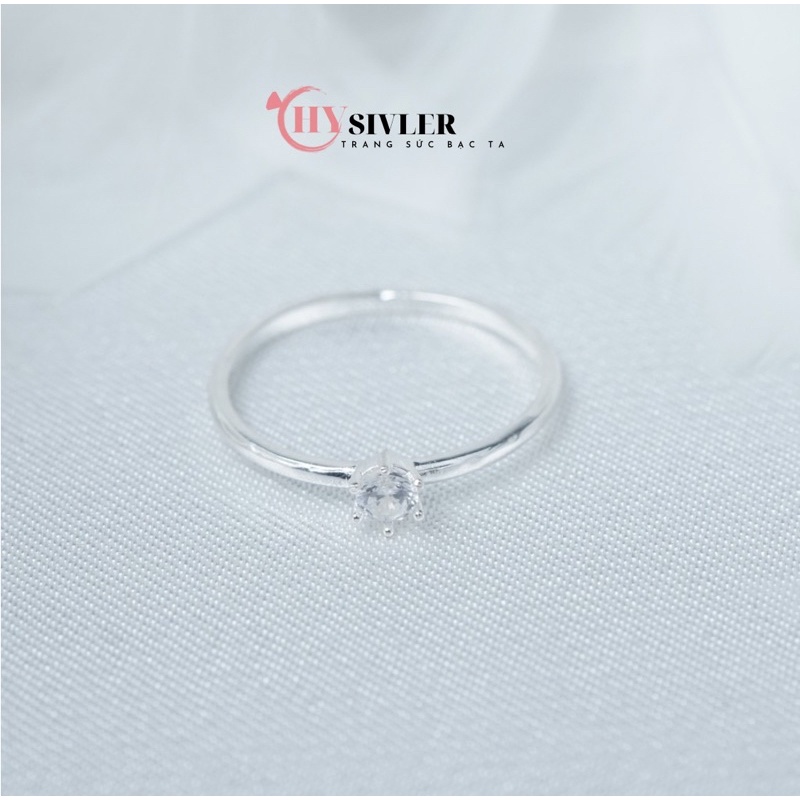 Nhẫn nữ bạc ta đính đá nhỏ 3 ly nhẹ nhàng nhẫn nữ đơn giản bạc thật