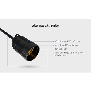 [Chính Hãng] Đui đèn chống thấm nước (CVV 2x0.5, dài 40cm) Rạng Đông Model: E27 IP65