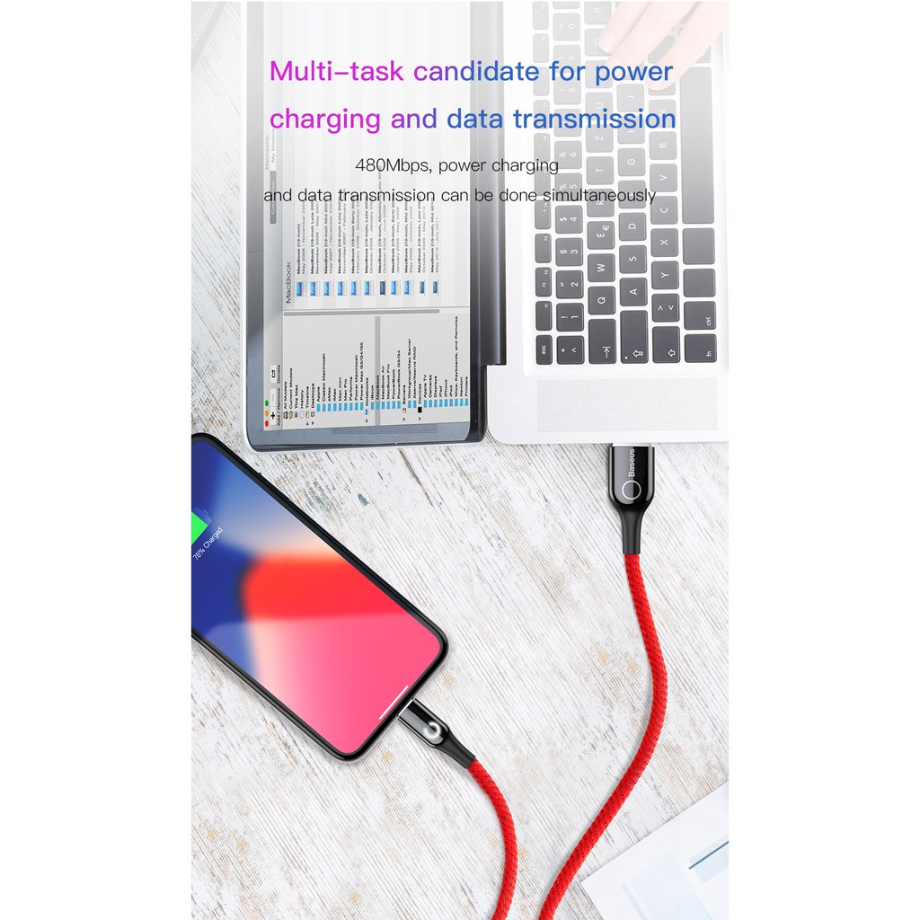 Cáp sạc thông minh tự ngắt khi sạc đầy pin hãng Baseus chuẩn Lightning có 3 màu sắc đỏ xanh đen