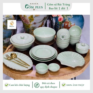 Bộ bát đĩa sứ men xanh ngọc cao cấp Bát Tràng, set bát đĩa sứ bán lẻ Gốm Plus