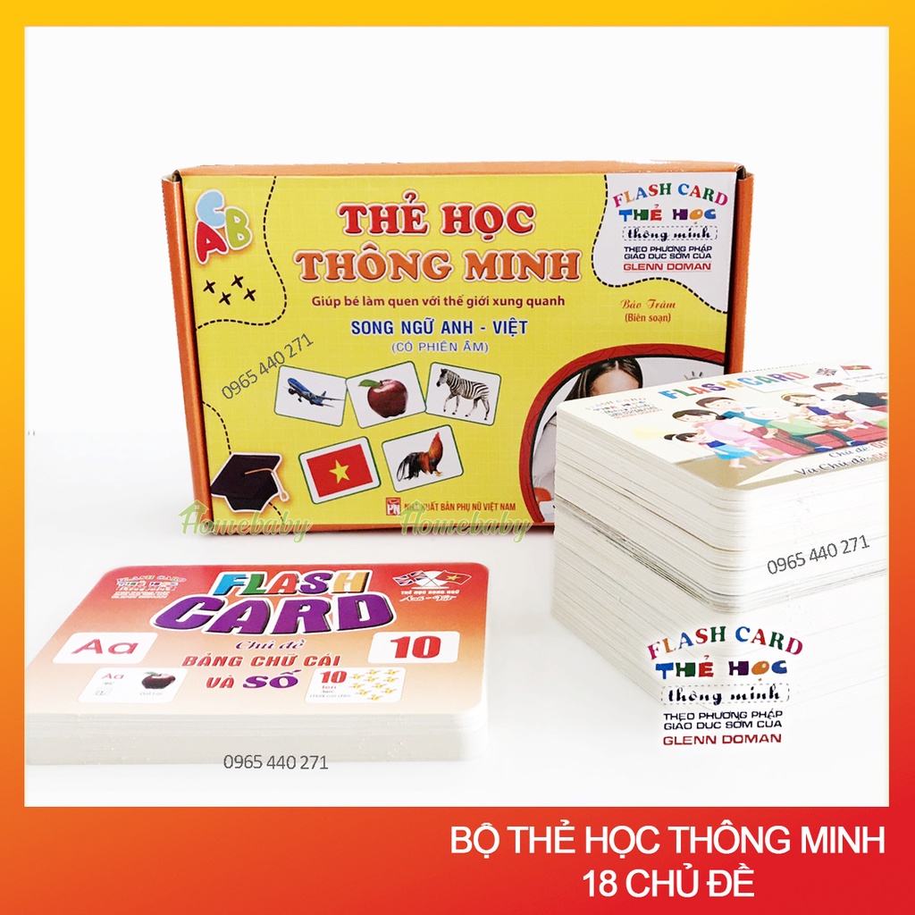 Bộ Thẻ Học Thông Minh 18 Chủ Đề loại to song ngữ tiếng Anh loại chuẩn Glenn Doman Flashcard cho bé từ 0-6 tuổi nhận biết