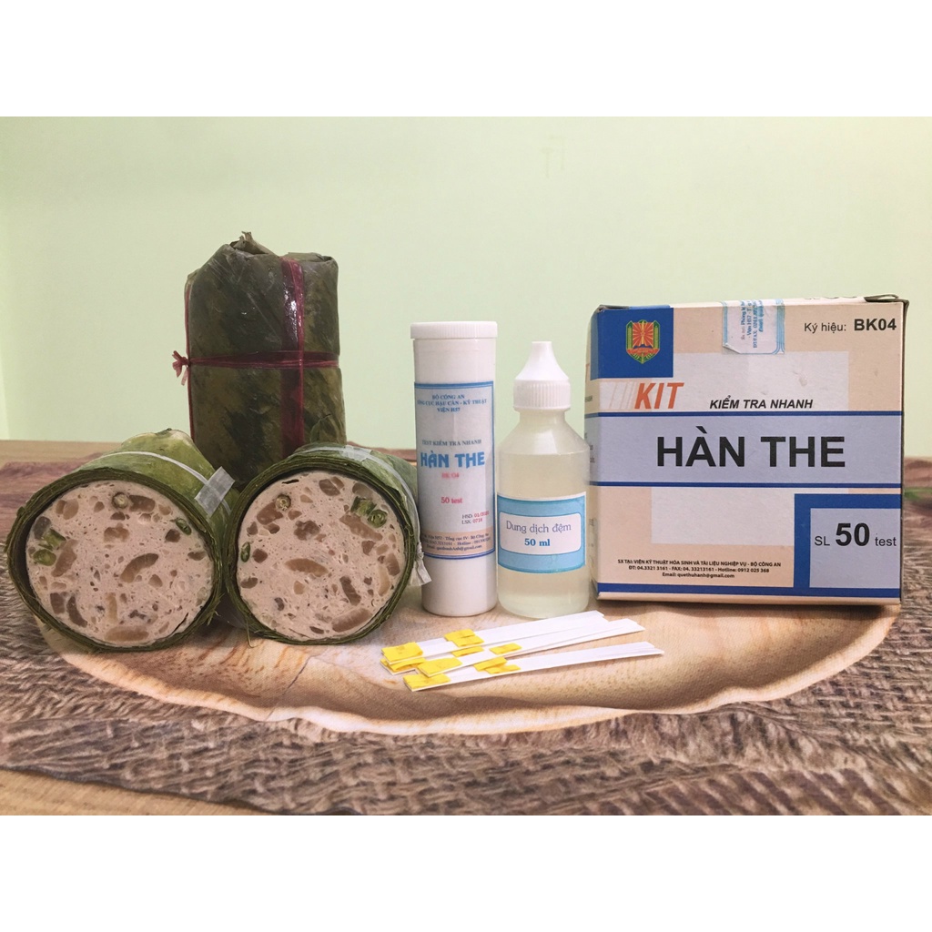 Kít kiểm tra nhanh hàn the trong giò chả, bún, phở, bánh cuốn, bánh canh (Hộp 50 test)