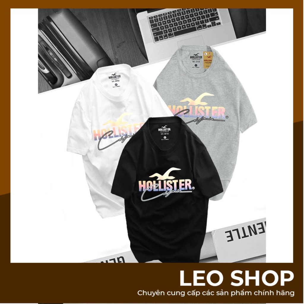 Áo thun Holister nam nữ unisex vải cotton form rộng tay lỡ màu trắng, đen, xám – Leo Shop