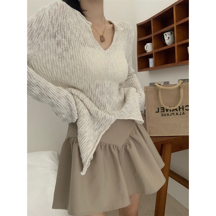 Áo nữ tay dài cổ chữ v phong cách thời trang độc đáo Hàn Quốc