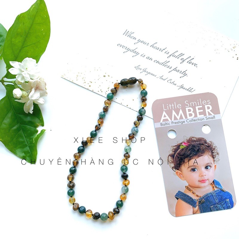 Vòng cổ amber cho bé màu xanh rêu