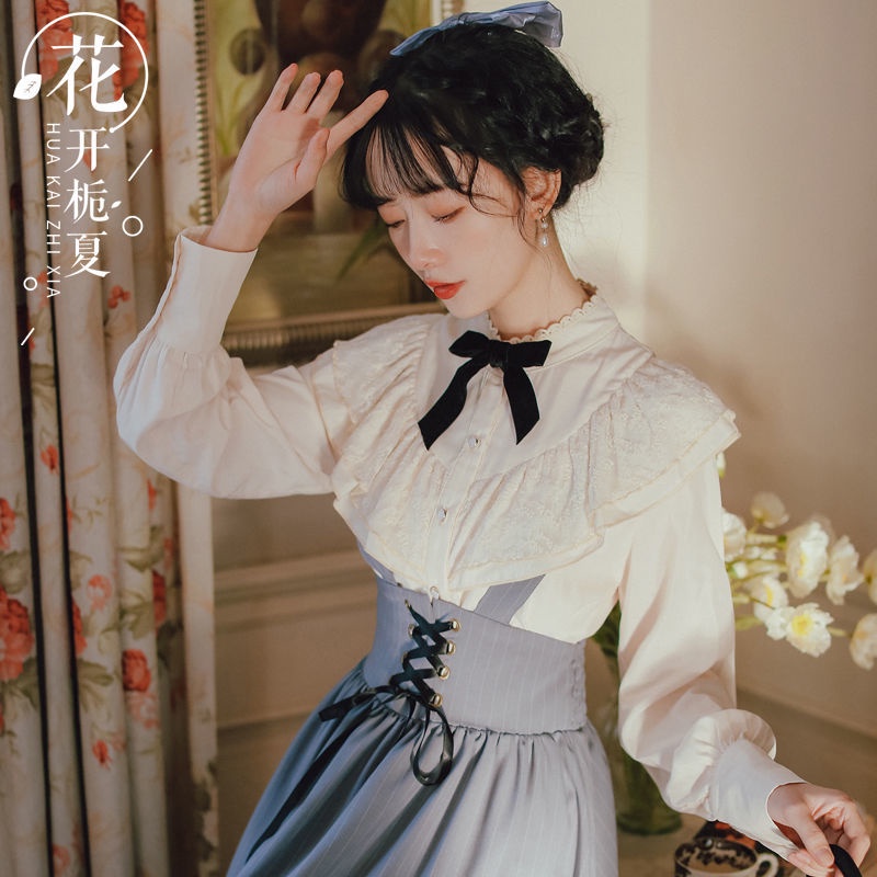 Bộ Áo Sơ Mi Phối Ren Phong Cách Pháp Cổ Điển Thời Trang Cho Nữ