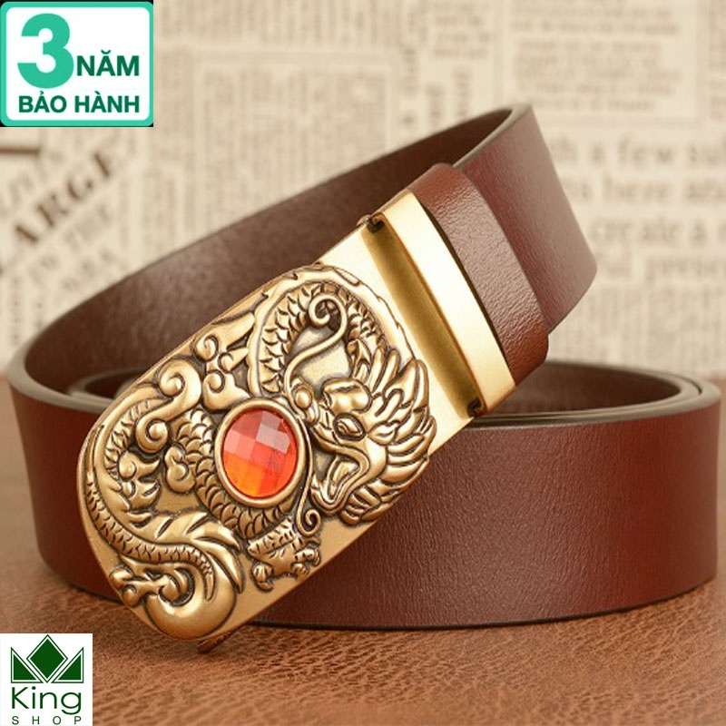 Thắt Lưng Dây Nịt Nam Da Bò Nguyên Miếng Thật 100% Khóa Tự Động Mặt Rồng Quấn - Đồ Da Kingshop