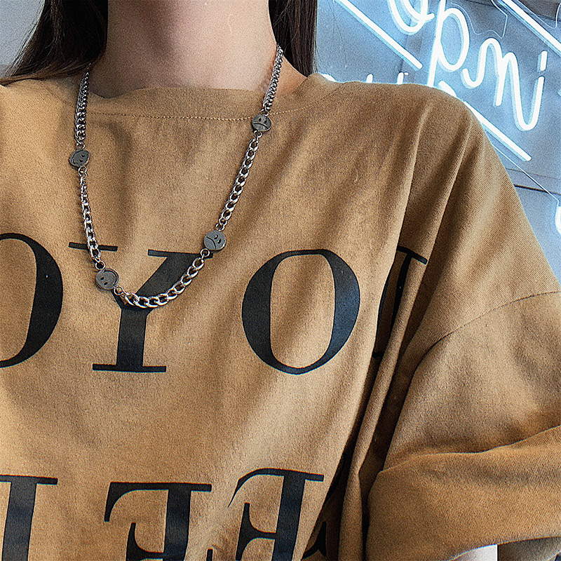 vòng cổ Thép Không Gỉ Mặt Cười Phong Cách Hip Hop