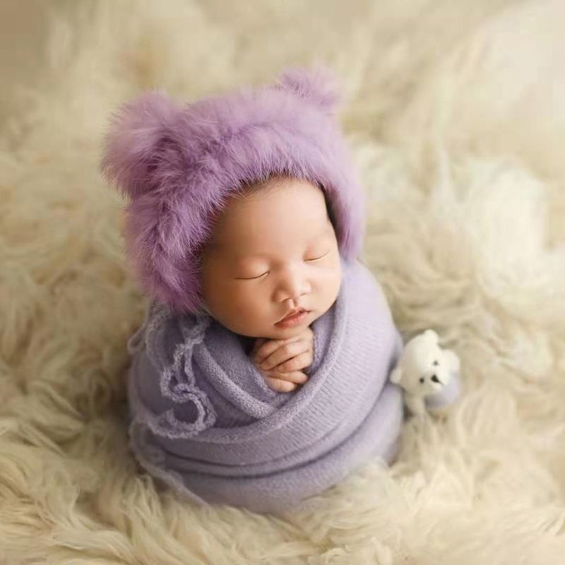 Bộ 2 Món Đồ Chơi Gấu Bông Đội Mũ Len Đan Dễ Thương Dùng Làm Đạo Cụ Chụp Ảnh Cho Bé Sơ