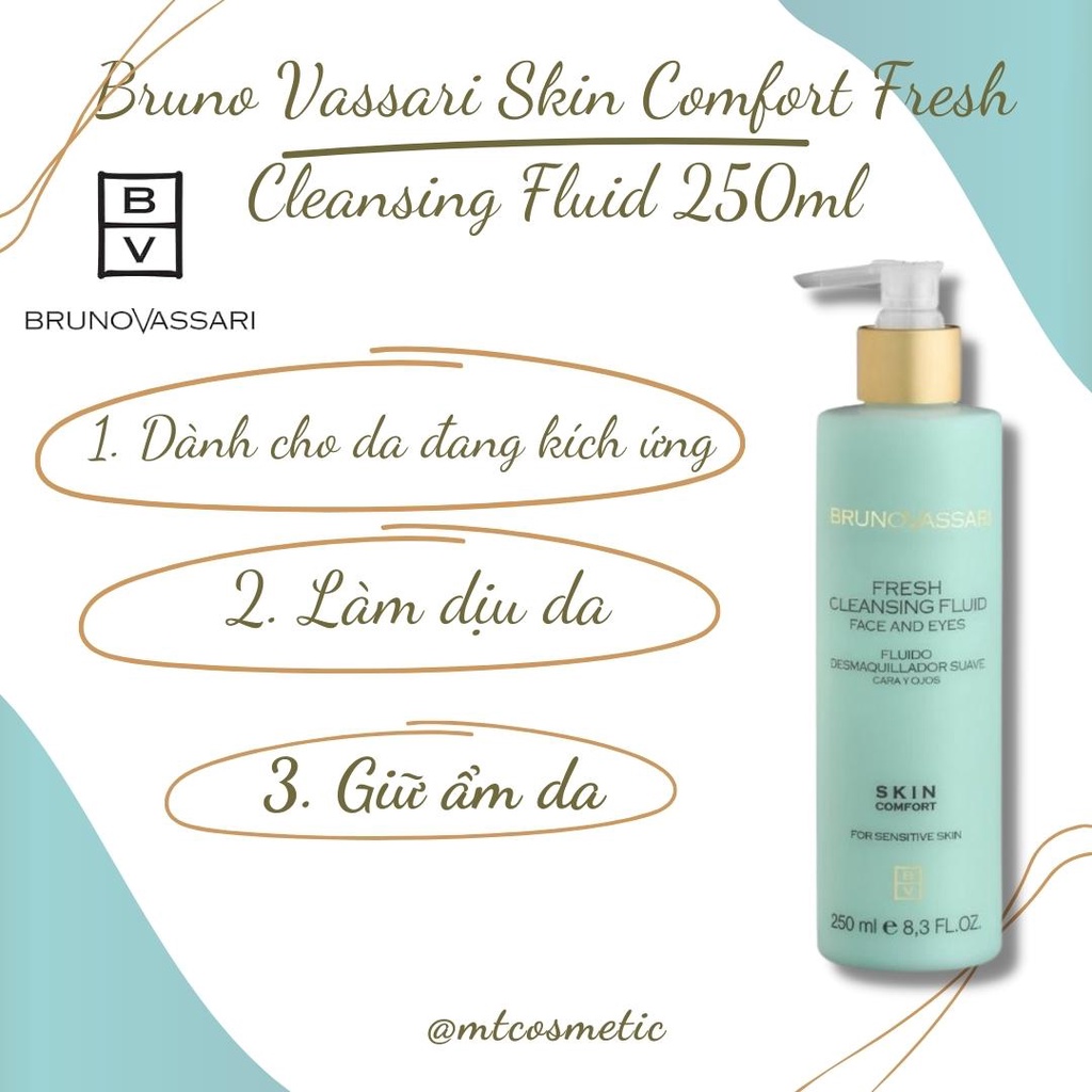 Sữa Rửa Mặt Làm Sạch Thanh Lọc Da Bruno Vassari Skin Comfort Fresh Cleansing Fluid 250ml