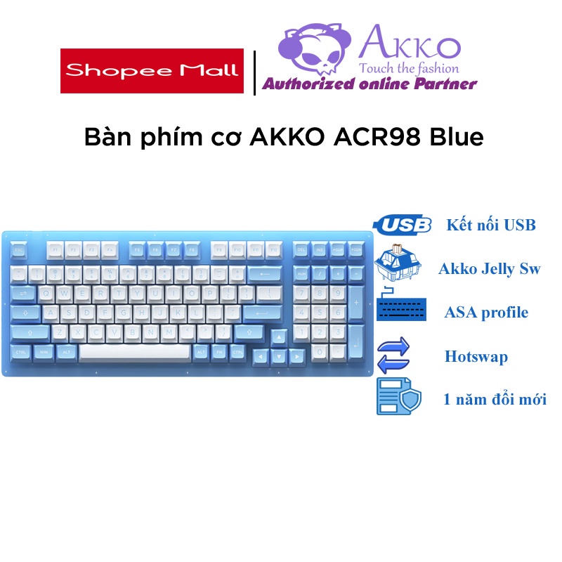 Bàn phím cơ AKKO ACR98 Blue (Hotswap / RGB / AKKO CS sw Jelly Blue)