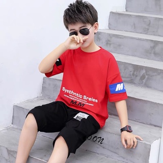 Quần áo trẻ em BABEKIDS, bộ đồ cotton bé trai phối M.M,  thời trang trẻ em từ 4 đến 10 tuổi