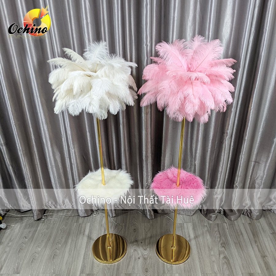 Đèn Cây Lông Vũ, Đèn Ngủ Lông Vũ Chụp Hình Và Trang Trí Phòng Ngủ 2 Tầng Khung Inox Mạ Vàng Cao Cấp (Hàng Có Sẵn)