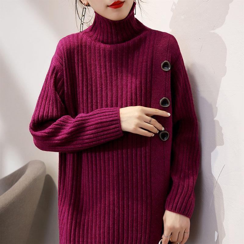 【ZHELIHANGFEI】Áo Sweater Dệt Kim Tay Dài Cổ Lọ Thiết Kế Trẻ Trung Cá Tính