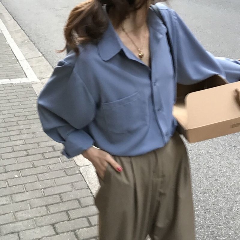 COZOK Áo Sơ Mi Chiffon Tay Dài Kiểu Dáng Đơn Giản Hợp Thời Trang