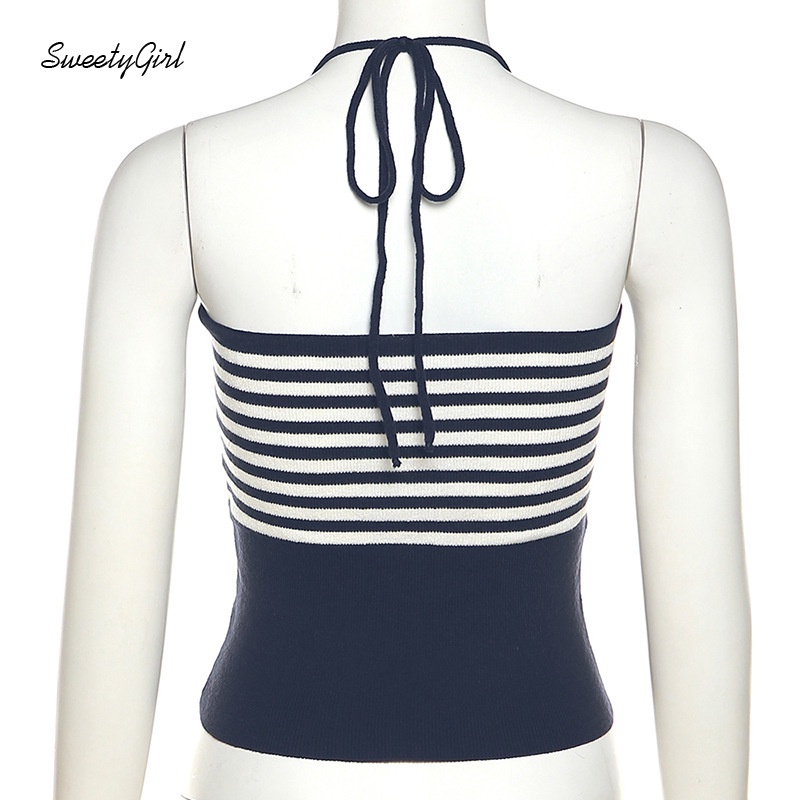 Áo Tank Top Hai Dây Cổ Chữ V Họa Tiết Kẻ Sọc Màu Tương Phản Thời Trang 2022 Cho Nữ