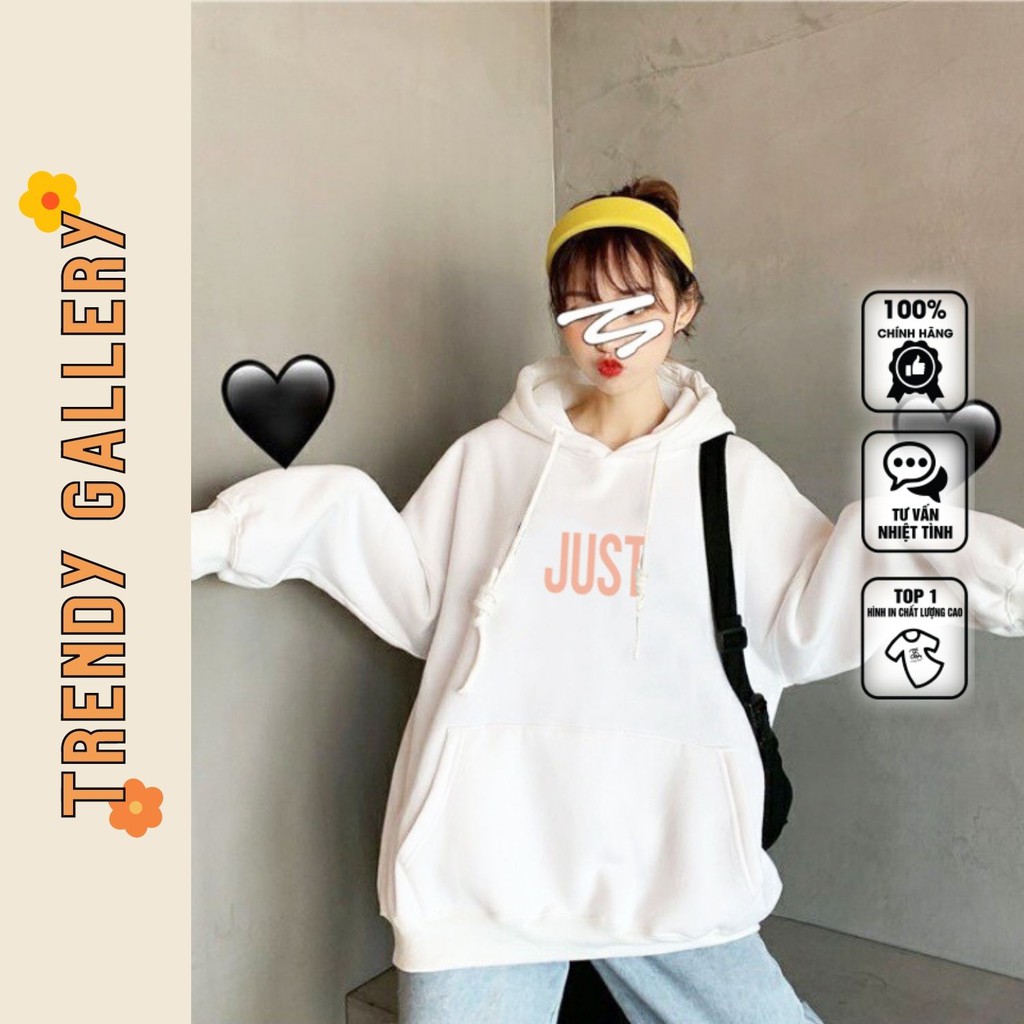 Áo Hoodie Nam Form Rộng In Chữ &quot;just Enjoy&quot; Trendy Gallery, Áo Hoodie Nam Nữ Unisex Trắng Đen Basic Tv1050