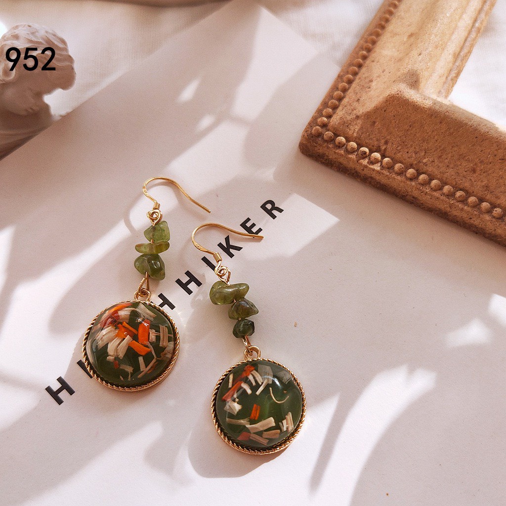 Khuyên tai đá vân trong xanh xinh xắn 951-952 mạ 925 cao cấp