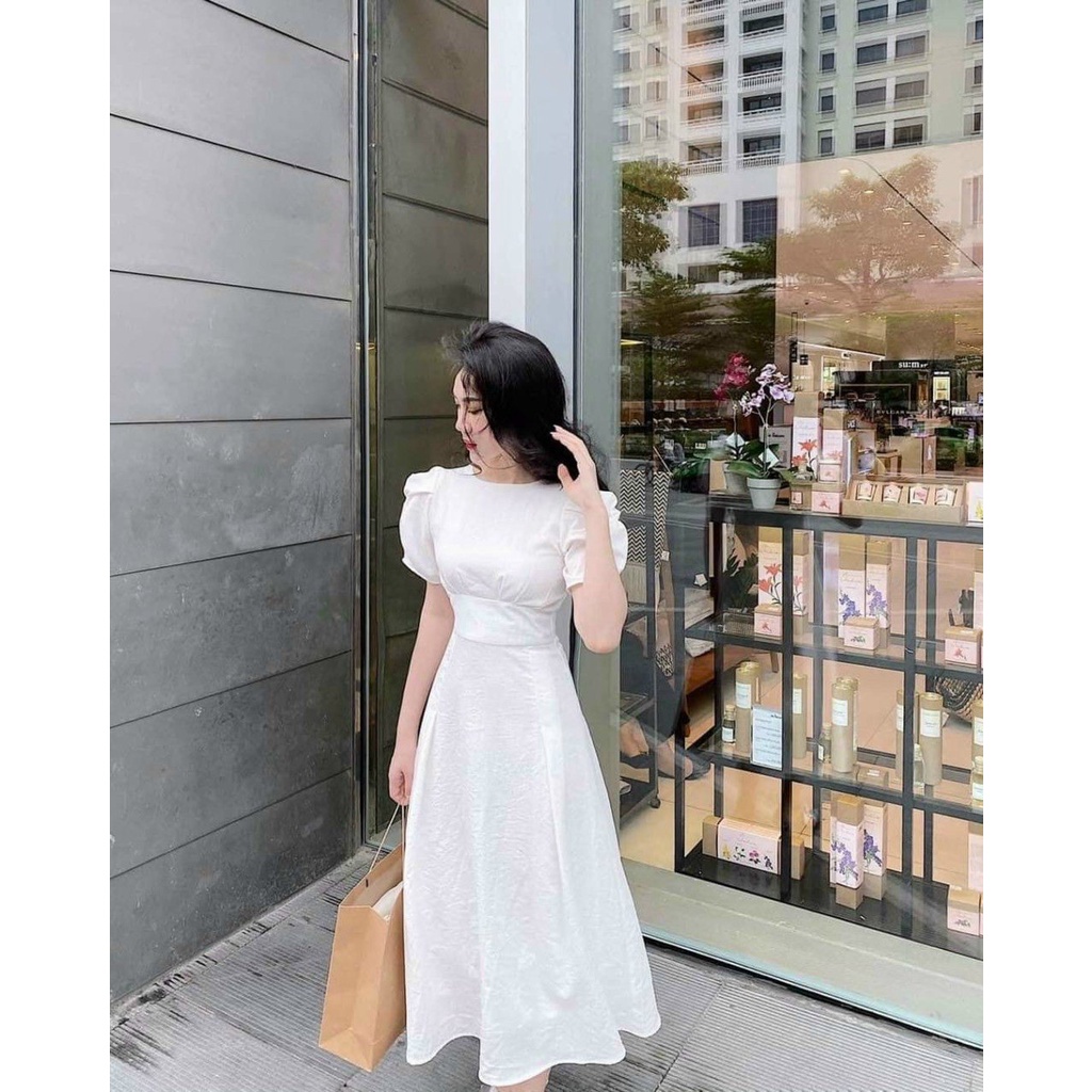 Váy Dự Tiệc Dán Xòe Cổ Tròn AKARA AK23 Phối Tay Bèo Nhúng Size SML | BigBuy360 - bigbuy360.vn