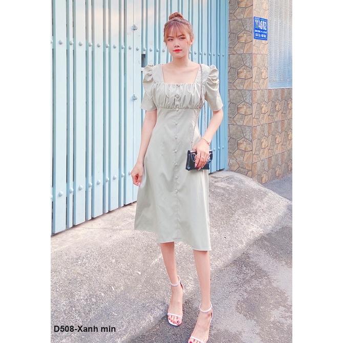 D508 ĐẦM COTTON XẾP LY NÚT BỌC
