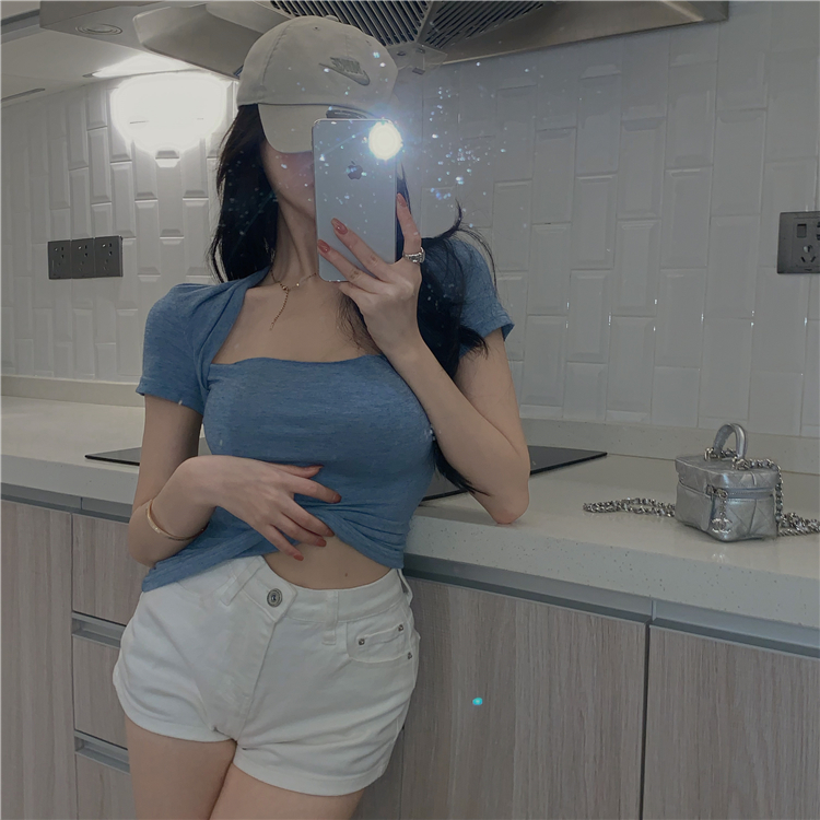 Áo kiểu SUXI dáng croptop tay ngắn thời trang dành cho nữ