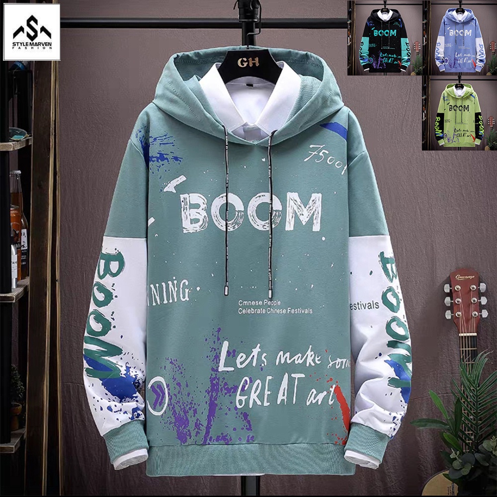 Áo hoodies dài tay unisex STYLE MARVEN phối hai màu in chữ BOOM nổi bật - AO TOP NAM 90000205