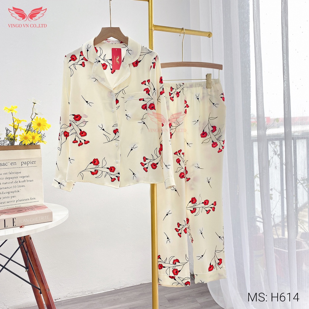 Đồ bộ nữ pyjama mặc nhà VINGO tay dài quần dài có eo mùa Thu Đông ấm áp cát Hàn cao cấp họa tiết hoa lá H614 - TDQD | BigBuy360 - bigbuy360.vn