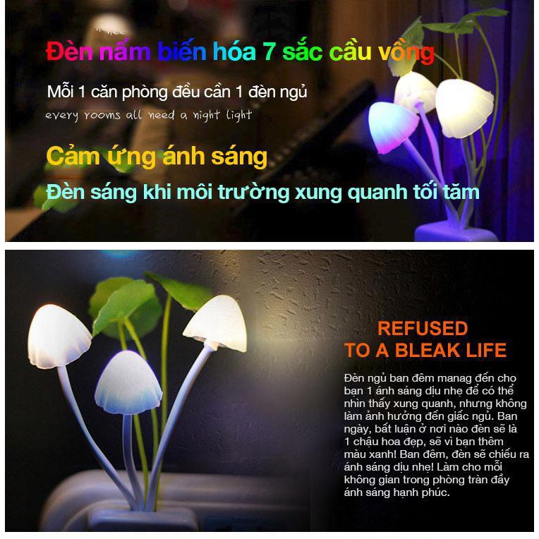 Đèn Ngủ hình nấm LED tự động cảm ứng bảo vệ mắt sáng tạo đèn ngủ biến đổi 7 sắc cầu vồng