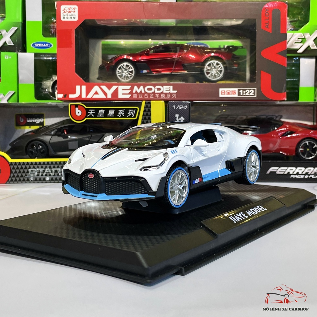 Xe mô hình sắt siêu xe Bugatti Divo tỉ lệ 1:22 hãng Jiaye (màu trắng+đỏ)
