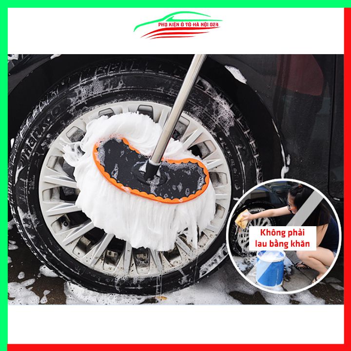 Chổi lau xe trắng chổi rửa xe ô tô sợi siêu mềm cán dài 95cm