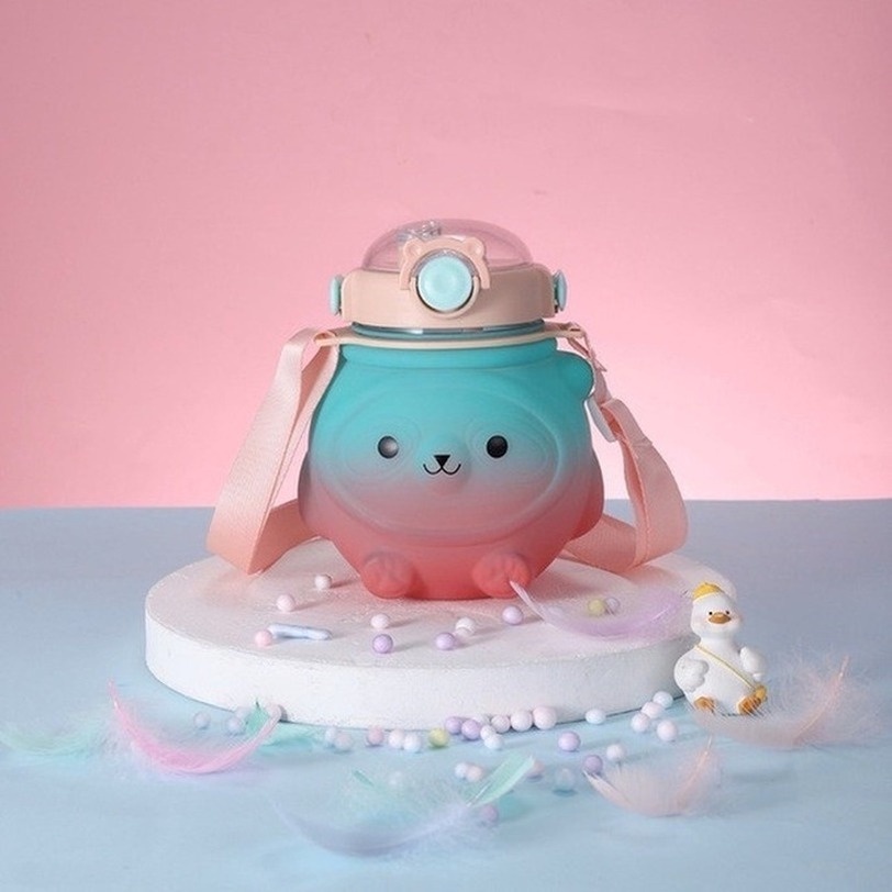 Bình nước con Gấu Hoạt Hình 1000ML Dễ Mang Theo Màu Gradient Có Ống Hút Dành Cho bình nước cho bé