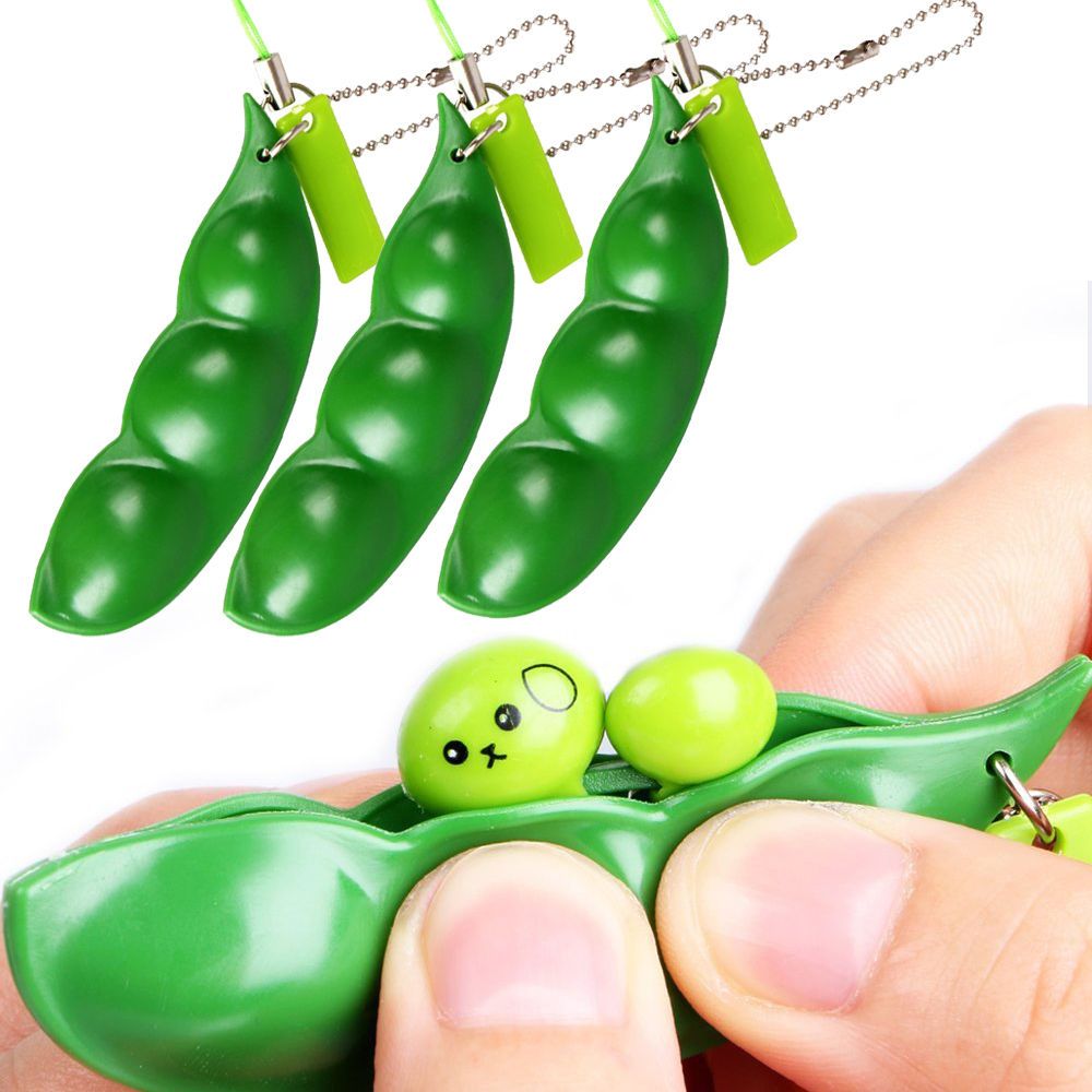 ☆YOLA☆ Green Key Chain Trinkets Phone Charm Squeeze Bean Cute Extrusion Fidget Toy Soybean Funny Stress Relieve