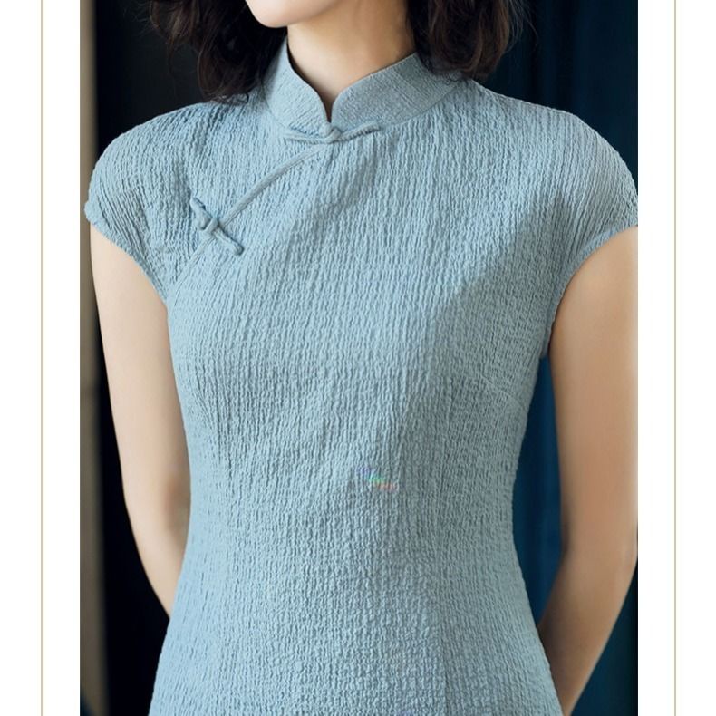 Áo dài Đầm Sườn Xám Cách Tân Dáng Dài Màu Sắc Trơn Thời Trang Mùa Hè Cho Nữ