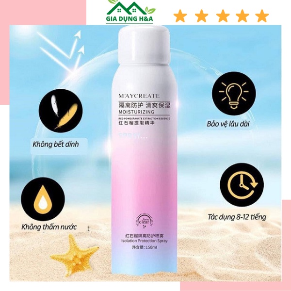 [Sẵn Hàng] Xịt chống nắng trắng da Maycreate 150ml Spf35