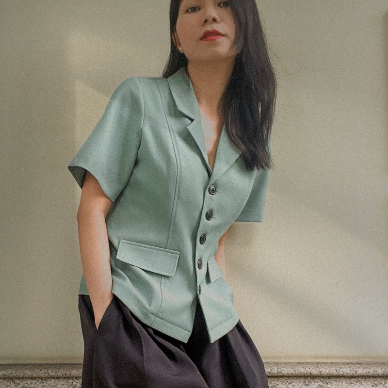 Kathryn.thecitilook - Áo blazer tay ngắn xanh mint đậm S|M- Mint blazer
