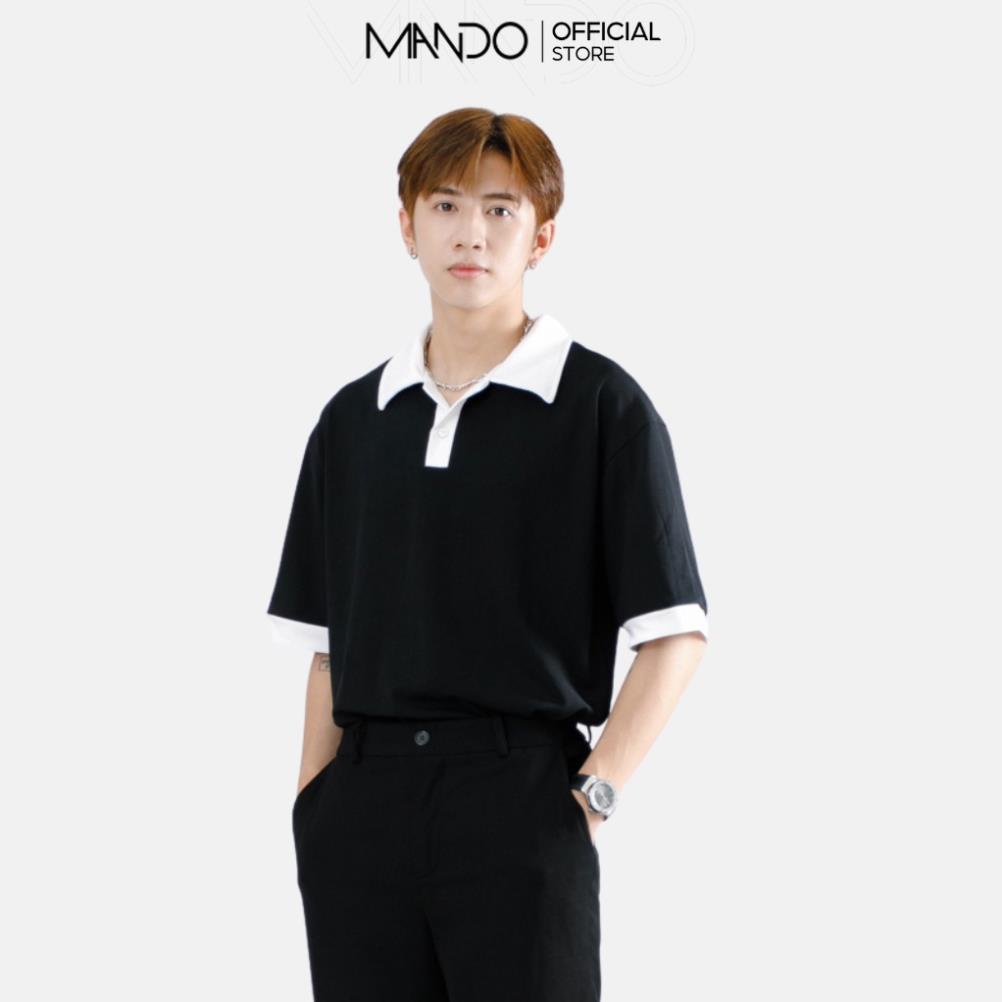 Áo Phông Polo Nam Màu Trắng MANDO Tay Lỡ Cotton Cao Cấp Form Rộng Basic Unisex Thời Trang Hàn Quốc PDN122