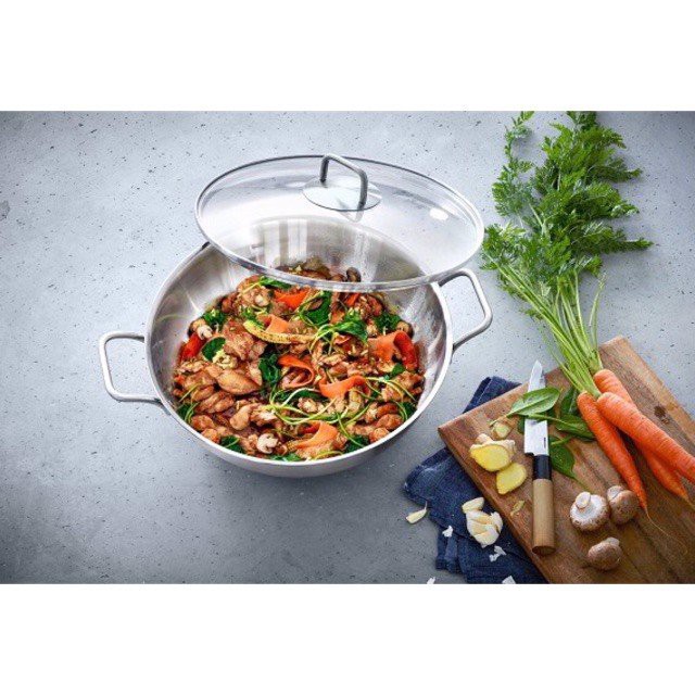 Chảo WMF Wok Party size 28cm, chảo sâu lòng wmf vung kính [Hàng Đức chính hãng]